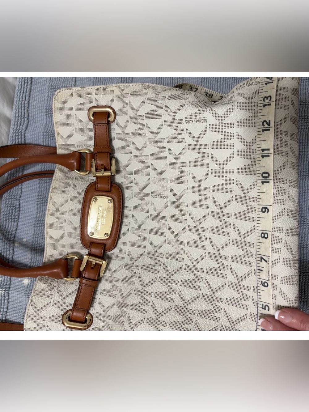 Michael Kors Beige MK Logo Tote with Brown Leather Handles - Picture 6 of 9